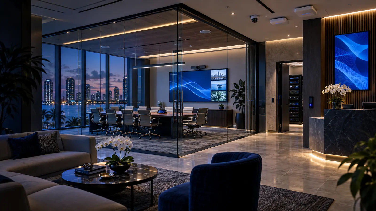 Sentry Audio Video commercial AV, automation, networking and security integration in a South Florida executive office
