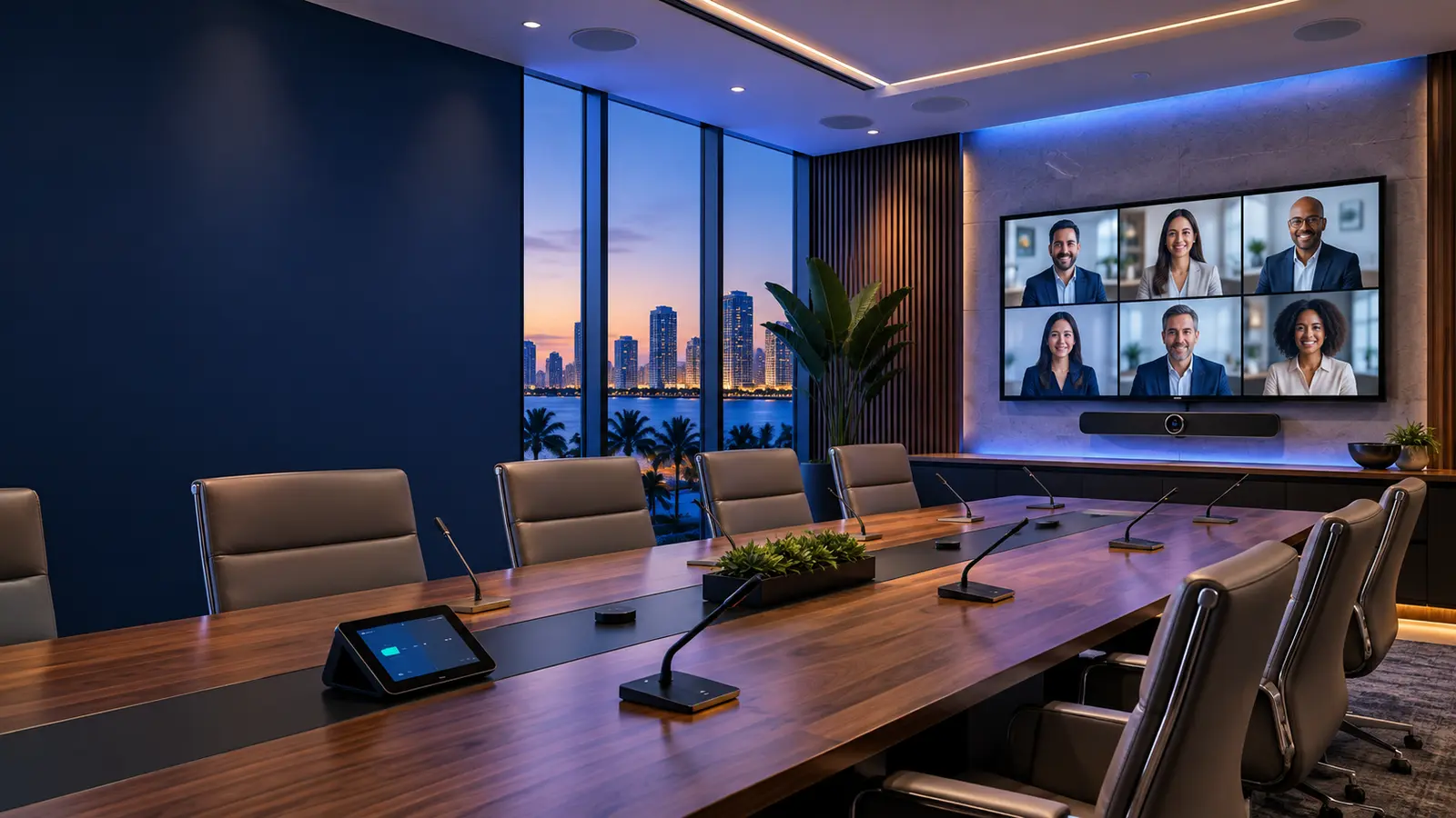 Conference room AV and video conferencing in a premium South Florida boardroom