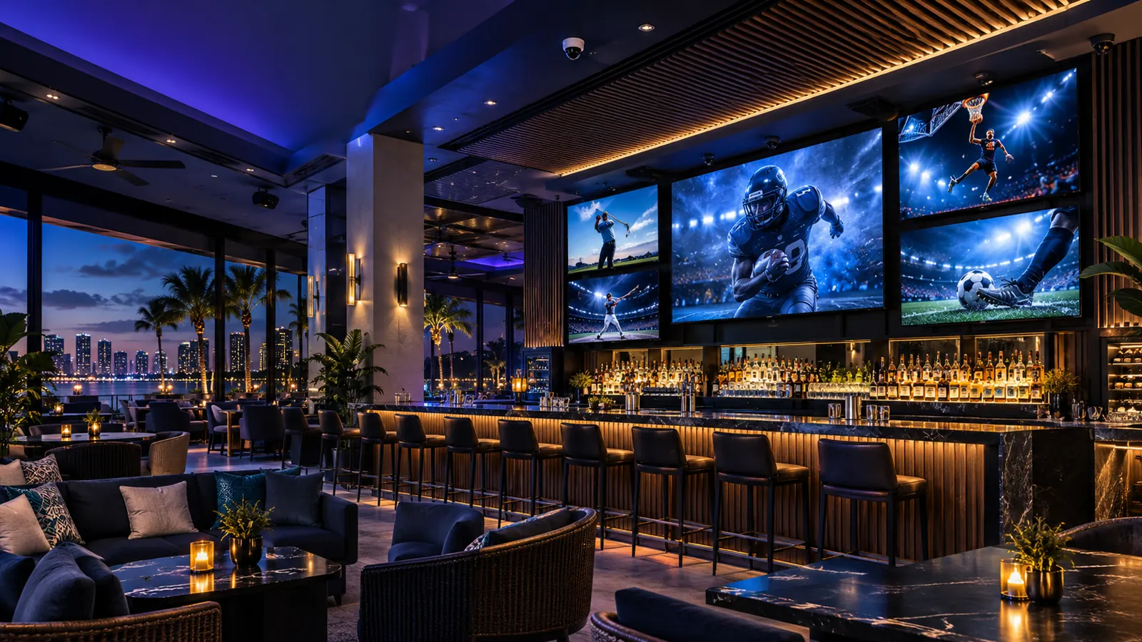 Sentry Audio Video restaurant and sports bar AV system with multi-screen video distribution in South Florida