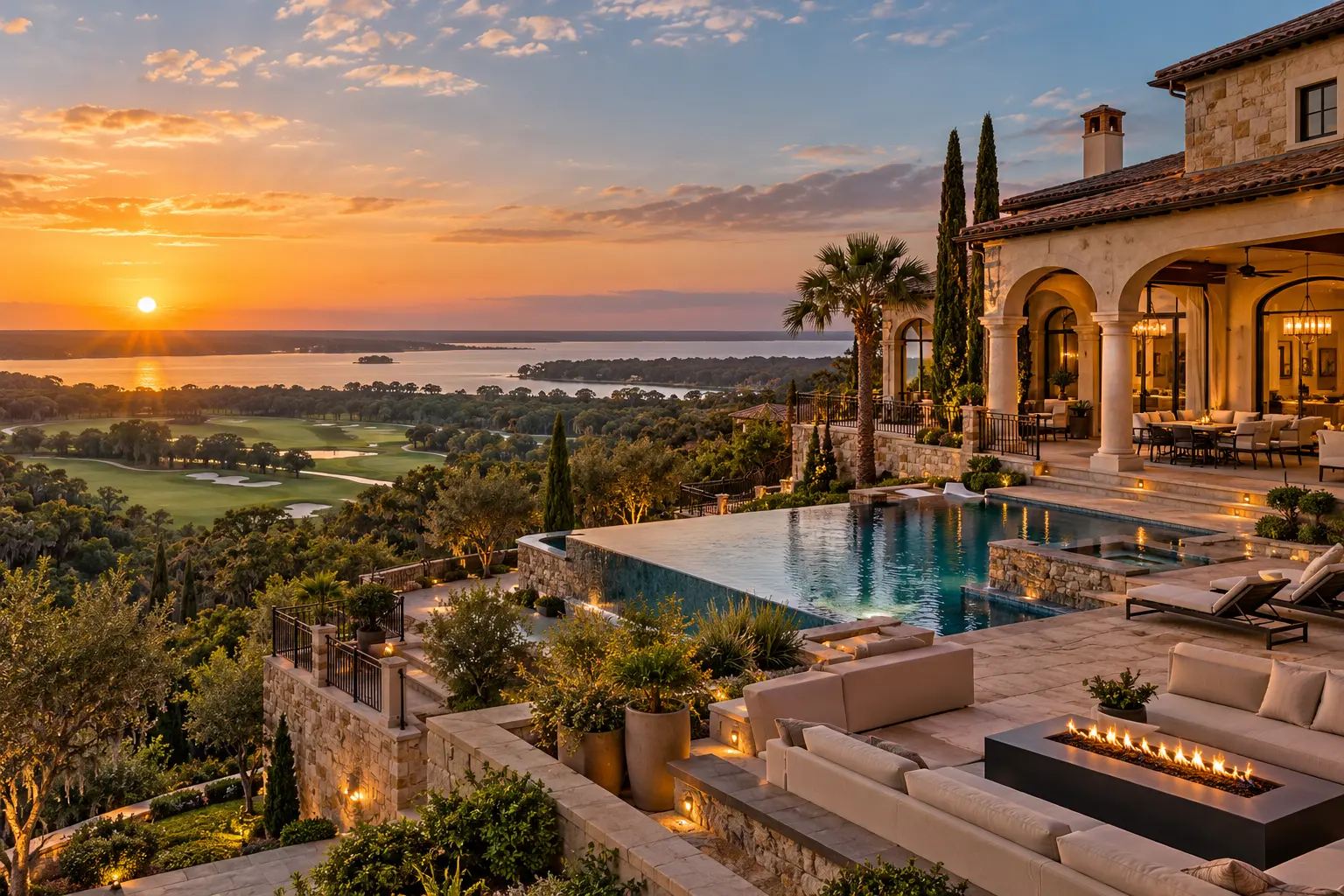 Bella Collina hilltop estate with integrated lighting, outdoor audio, motorized shades and smart-home control