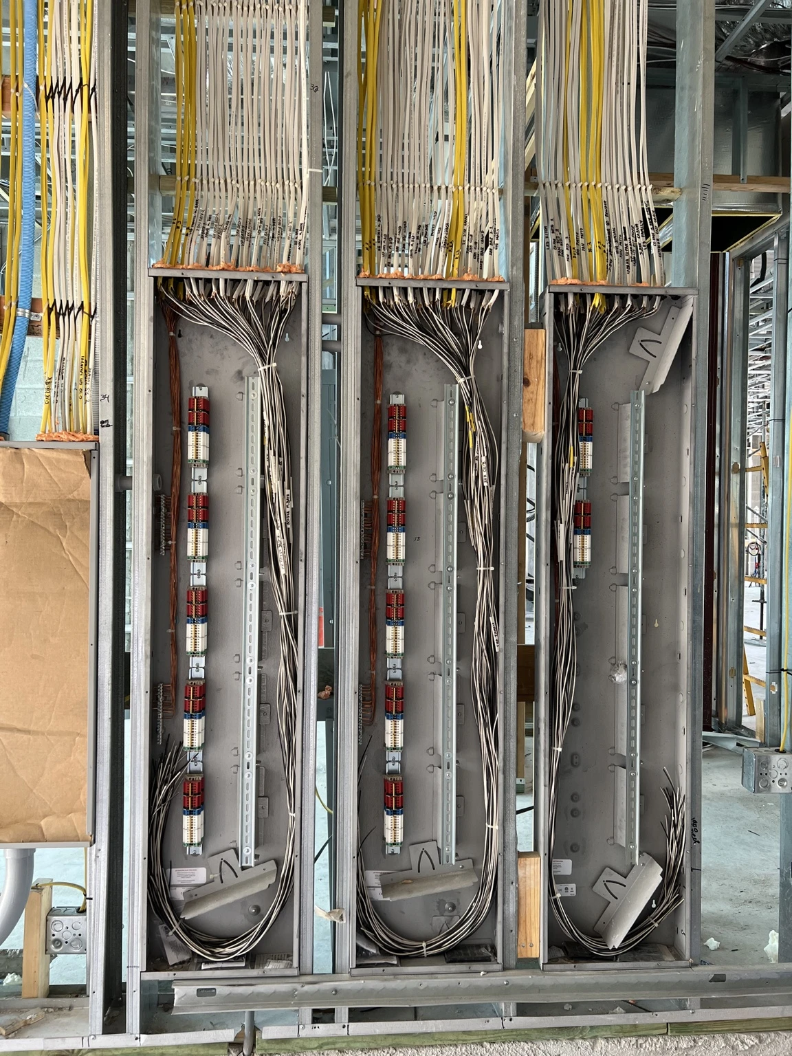 Centralized lighting enclosures and labeled wiring during a Boca Raton Control4 new construction project