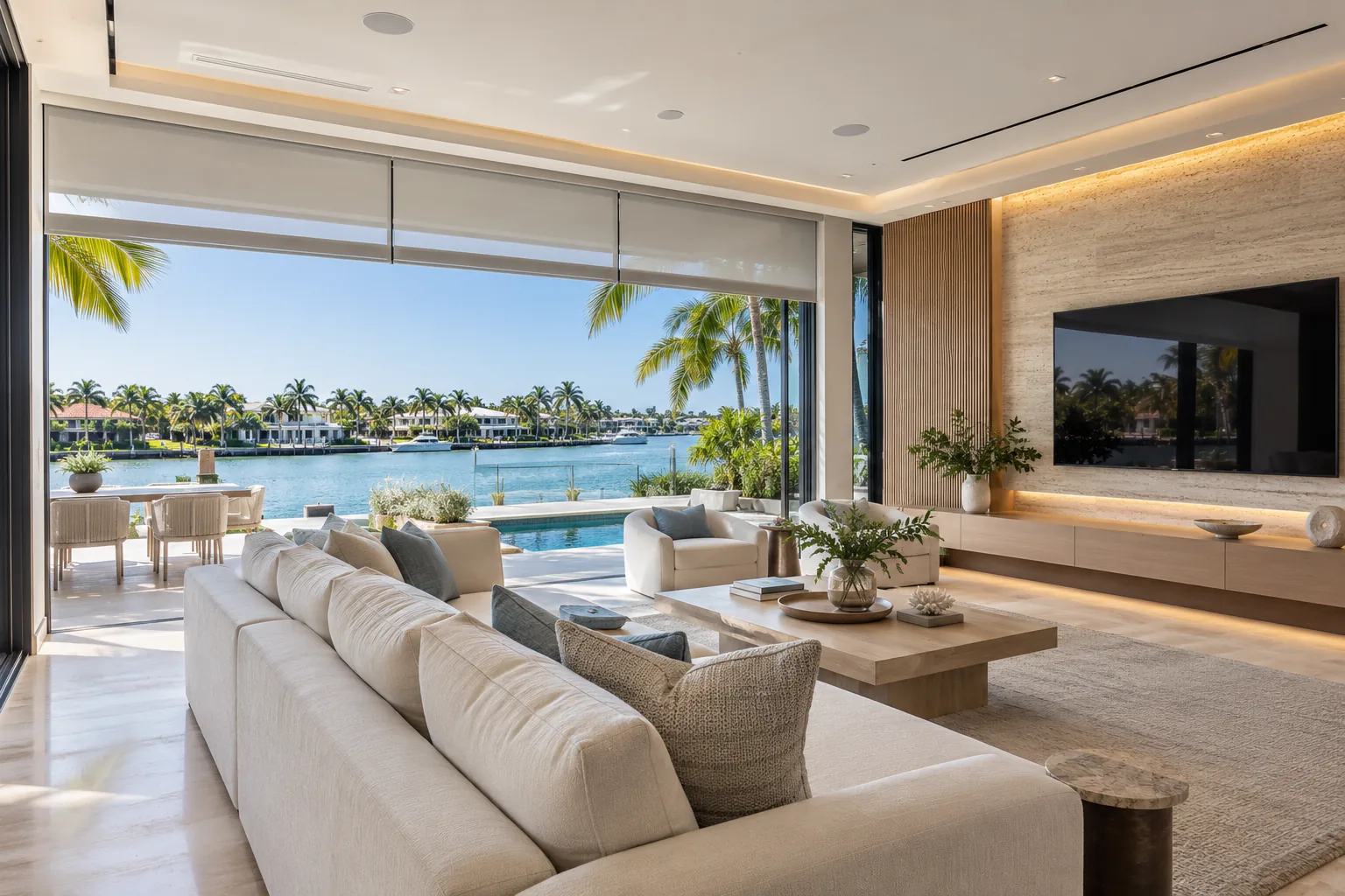 Luxury Boca Raton waterfront smart home with integrated television, lighting, shades and whole-home audio