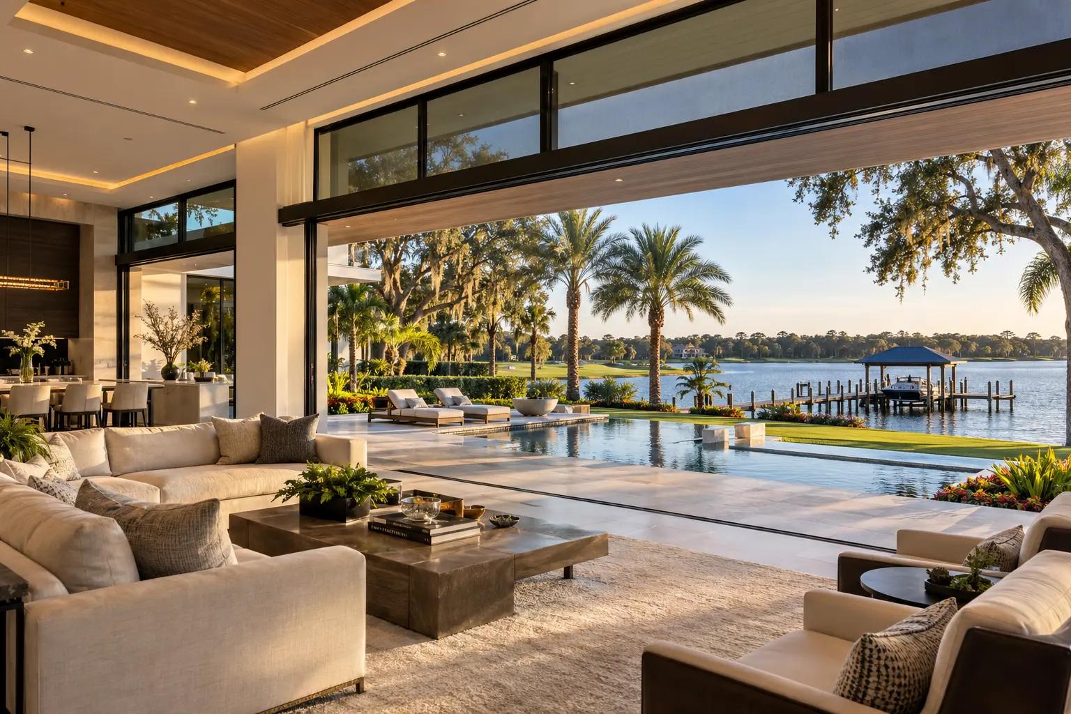 Isleworth lakefront estate in Windermere with integrated smart-home lighting, audio, shades, networking and security