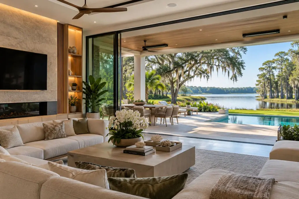 Orlando lakefront estate with integrated smart-home television, lighting, shades, audio and security